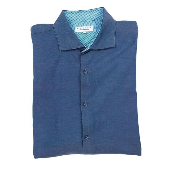 TED BAKER Endurance Long Sleeve Button Down Dress Shirt in Slate Blue Mens 17.5 - Picture 1 of 7